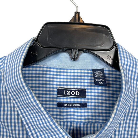 Izod Button Down Shirt Mens XXL Blue White Check Plaid Embroidered Logo Preppy - Picture 3 of 10